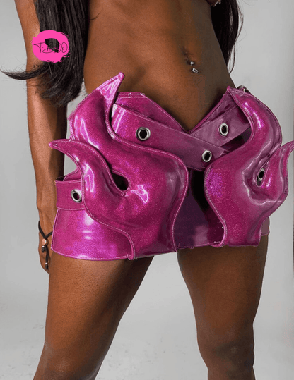 Women Sexy Low Waist Hip Skirts Horns Cross Skirts Summer Trend Faux Leather Design