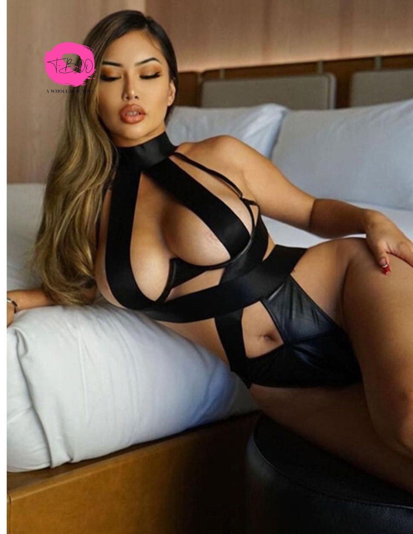T-BOO Sexy Lingerie Bandage Bodysuit Women Halter Hollow Out Exotic Clothes Black Porn Sissy Hot Sensual Body
