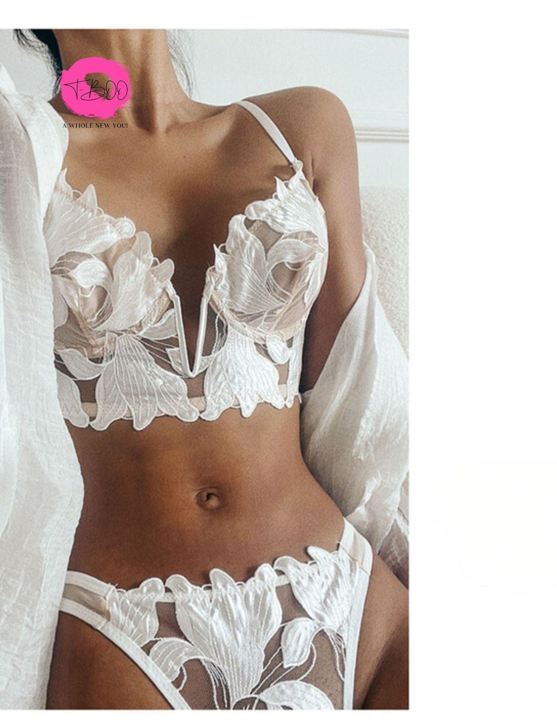 T-BOO Women Sexy French Lace Embroidery Brassiere Lingerie Set Underwear Set Push Up Bralette Deep V Bra and Panty Set