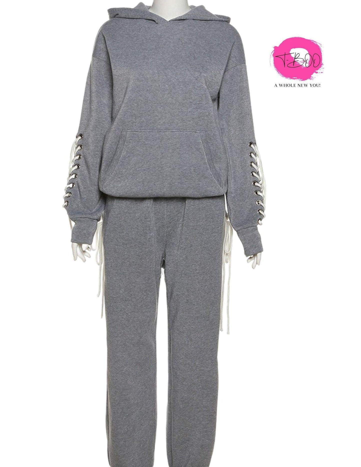 T-BOO 2 Piece Set Hoodie and Pants Ser Casual Sporty Pocket Pullover
