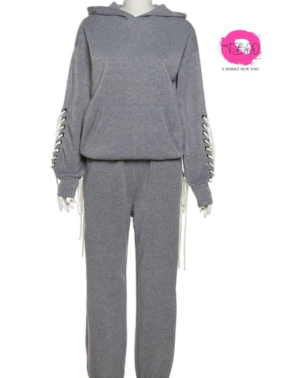T-BOO 2 Piece Set Hoodie and Pants Ser Casual Sporty Pocket Pullover