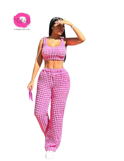 T-BOO Women 2 Piece Set Waffle Tracksuit  Sporty Casual Tank Top+Straight Pants Matching Streetwear 2023 Summer Slim Outfits