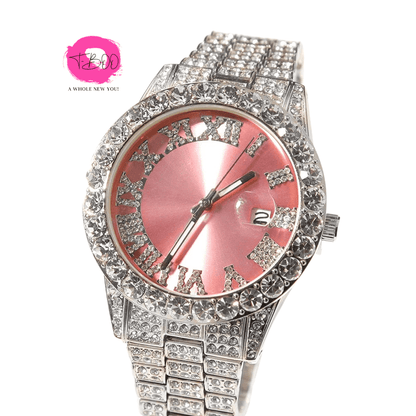 Big Dial Watches Full Iced Out Stainless Steel Watch Luxury Fashion Rhinestones Quartz
