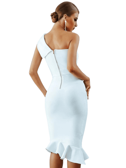 2022 New Bandage Dress T-BOO Mermaid Dresses Sexy One Shoulder Sleeveless Ruffles Evening Party Dress