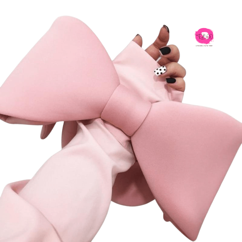 Woman New Fashion Spliced Bow Handbag Personality Pink Color Evening Clutch Bags Cute