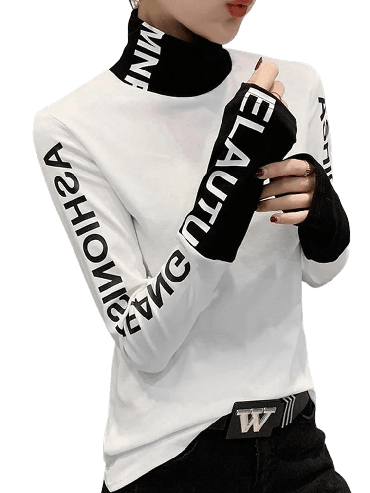 New 2022 Fall T-Shirt Patchwork Printed Letter Thick Broshed Long Sleeve Brushed Cotton Tops Tees