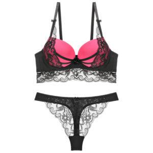 Sexy Push Up Thong Set lady push up bra Lace hollow out bralette underwear panty set intimates Women bra brief set