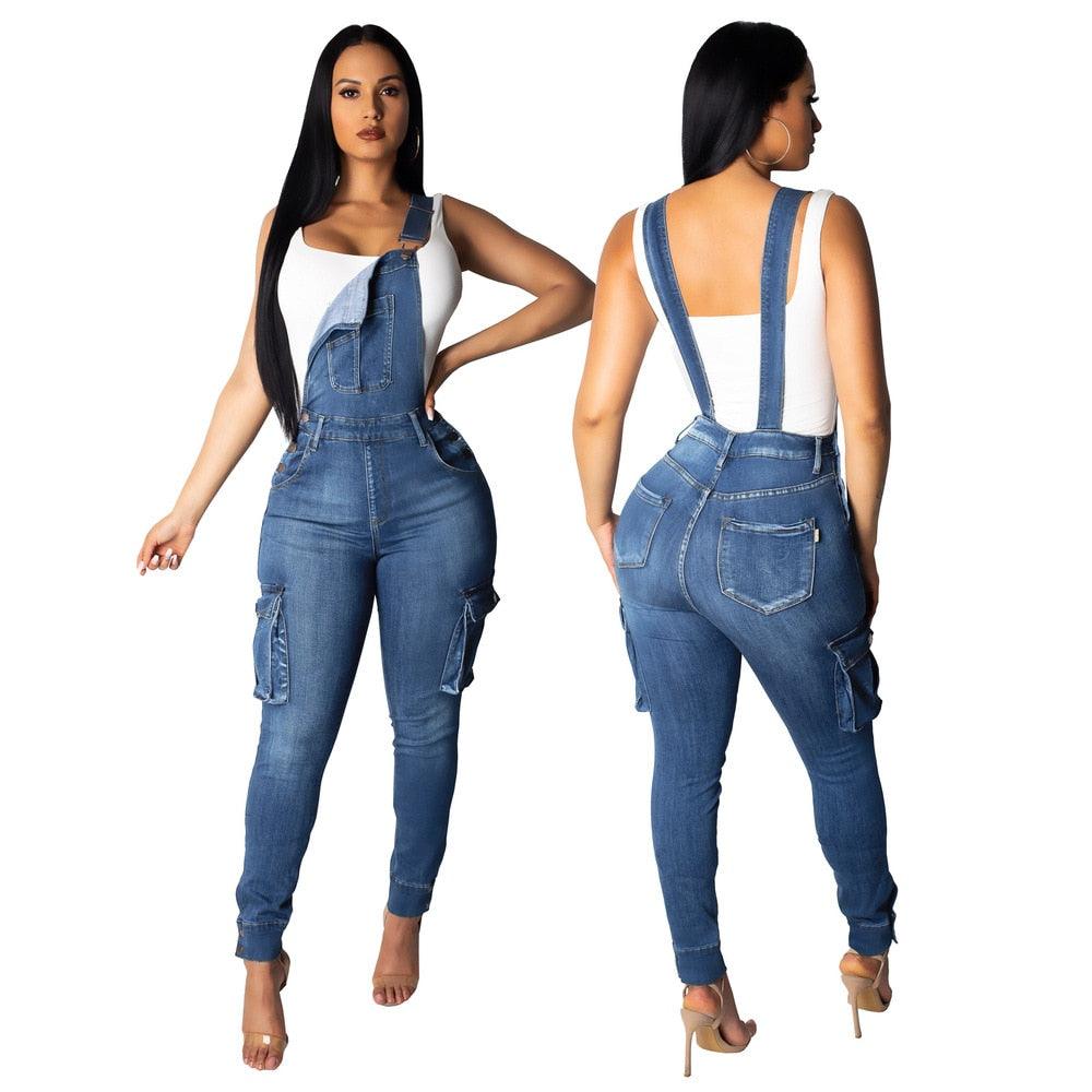 Women Denim Sleeveless Rompers Backless Jumpsuit Women Casual Denim Pants with Pockets Women Casual Jeans Overalls
