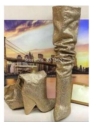 Women's Sparkly Rhinestone Glitter Bling Boots Small Heeled Boots Sparkling Glitter Boots Women Fashion Shoes Thick High Heel Zipper Booties Ladies Shoes