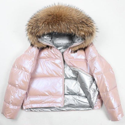 Women's 2019 Winter Jacket Natural Fox Fur Collar Short Thick Duck Down Coat Jacket
