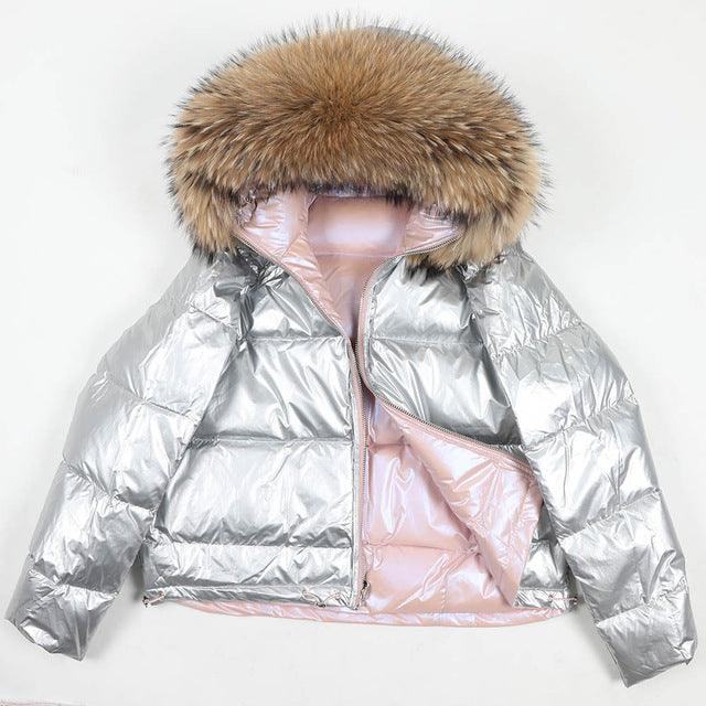 Women's 2019 Winter Jacket Natural Fox Fur Collar Short Thick Duck Down Coat Jacket