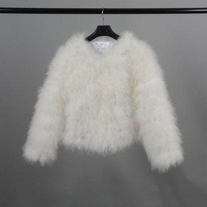 Women Real Ostrich Fur Jackets Winter Fashion Fur Coats Natural Feather Fluffy Outerwear