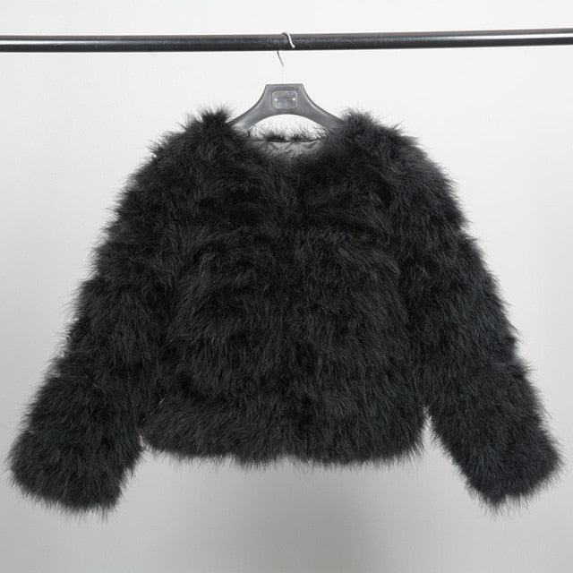 Women Real Ostrich Fur Jackets Winter Fashion Fur Coats Natural Feather Fluffy Outerwear