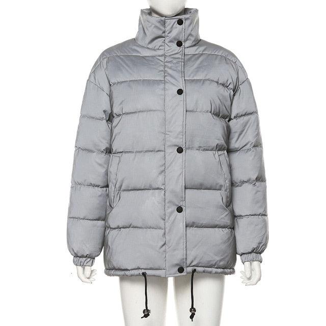 T-BOO Fashion Reflective Women Jacket  Oversized Cotton Cropped Reflective Winter Night Coat Female Warm Loose Zipper Outwear