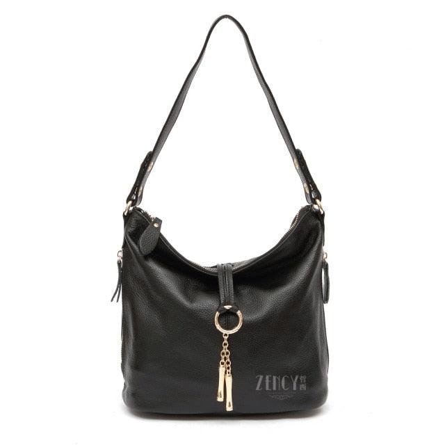 New Fashion 100% Genuine Leather Shoulder Bag Metal Tassel Crossbody Messenger Handbag