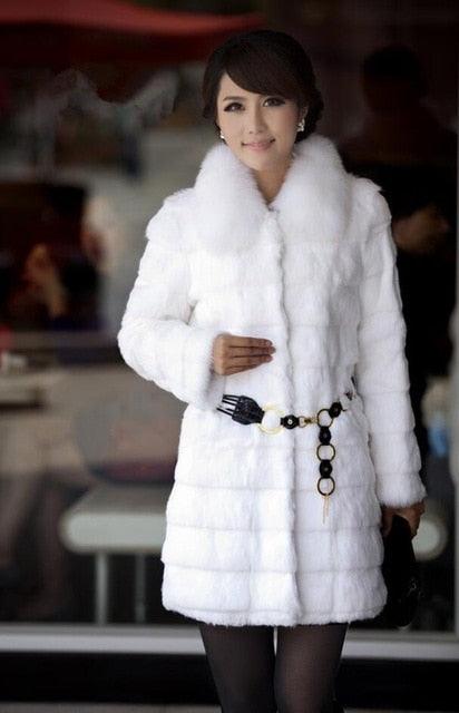Genuine rabbit fur coat with fox fur collar women rabbit fur jacket winter fur waistcoats custom big size