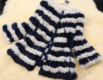 Women Rabbit Fur Coat small knitted rabbit fur women's fur coat medium-long o-neck