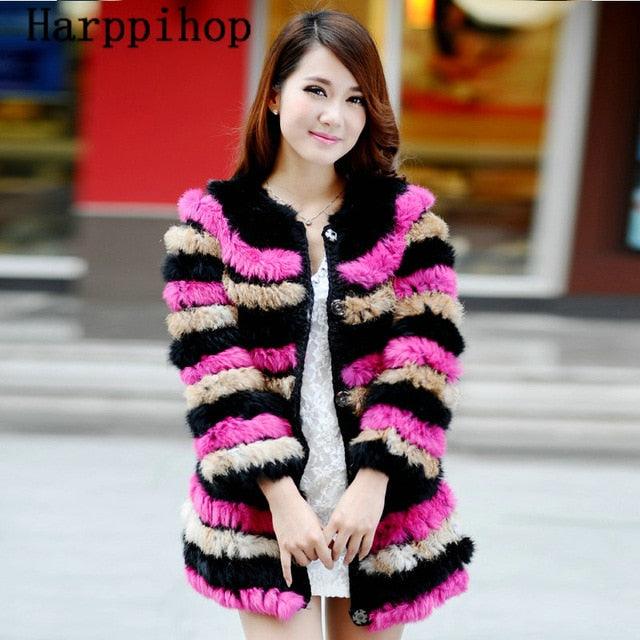 Women Rabbit Fur Coat small knitted rabbit fur women&