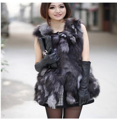 Lady Genuine Real Fox Fur Vest Waistcoat Winter Women Fur Outerwear Coats Jacket