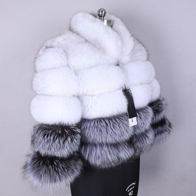 Women's 100% FUR COAT Stylish and Warm Natural Fox Fur Jacket Collar long sleeve  Natural fur coats