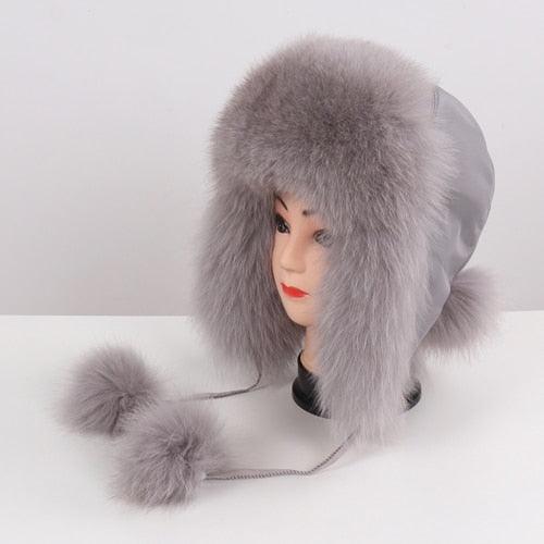 Women Natural Fox Fur Russian Ushanka Hats Winter Thick Warm Ears Fashion Bomber Hat Lady Genuine Real Fox Fur Cap