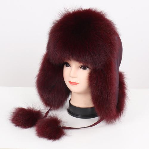 2019 Hot Sale Women Natural Fox Fur Russian Ushanka Hats Winter Thick Warm Ears Fashion Bomber Hat Lady Genuine Real Fox Fur Cap