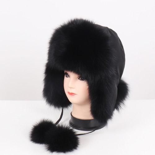 2019 Hot Sale Women Natural Fox Fur Russian Ushanka Hats Winter Thick Warm Ears Fashion Bomber Hat Lady Genuine Real Fox Fur Cap