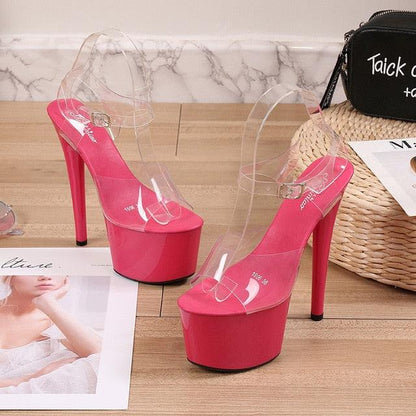 Super Model Red Bottom Shoes Super High Heels l Waterproof Table Sandals Transparent Crystal Shoes