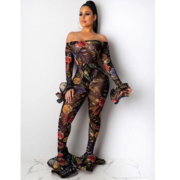 Women Long Sleeve Sexy Two Piece Sets Mesh Backless Bodysuit Jumpsuit +Long Pants Bodycon Mesh Bodycon Outfits Women Club Sets