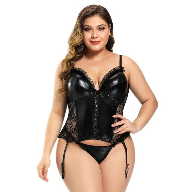 Sexy Corset Vintage Push Up Faux Leather Bustier Lingerie Top with Belt Lace Korse Gothic Bustiers Overbust Corset