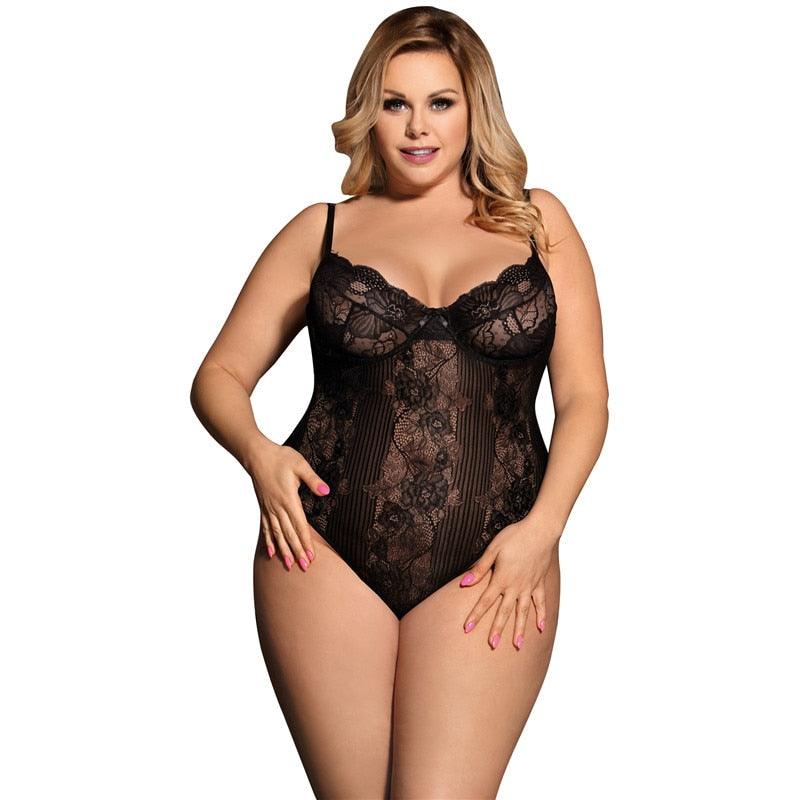 Plus Size Lace Bodysuit M XL 3XL 5XL Womens Rompers Jumpsuit Femme Sexy See Floral Sheer