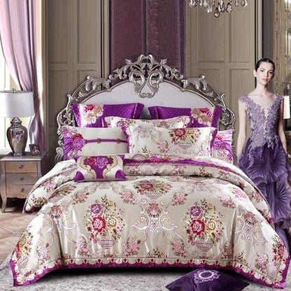 King Queen Silver Golden Bedding set Silk Satin Cotton Luxury Bed set Bed/Flat sheet Bed spread set Pillowcase Duvet cover