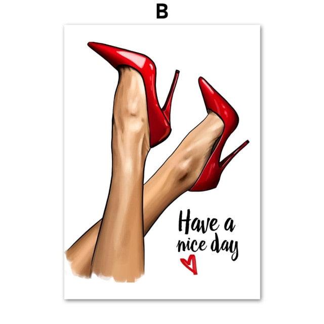 Wall Art Print Canvas Red High Heels Girl Painting Nordic Canvas Posters And Prints Wall Pictures For Living Room Decor