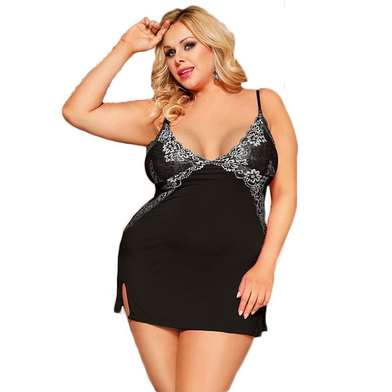 SexyPlus Sizes Night Gown Dress Women Floral Lace Sleepwear V Neck Plus Size Nightdress M 3XL 5XL Sexy Nightgowns