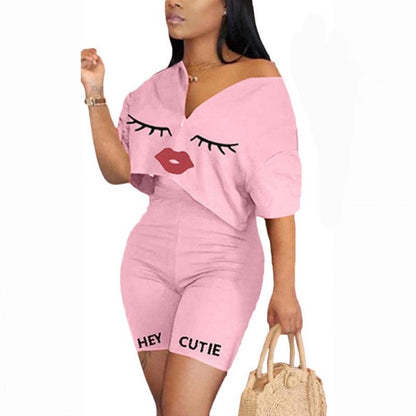 T-BOO 2 Piece Casual Short Set Women Summer Outfits Loose Top Biker Shorts Sweat Suits Lounge Wear Two Piece Matching Sets