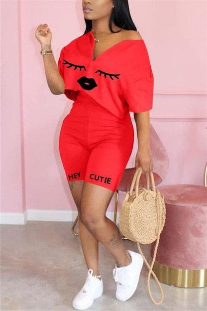 T-BOO 2 Piece Casual Short Set Women Summer Outfits Loose Top Biker Shorts Sweat Suits Lounge Wear Two Piece Matching Sets