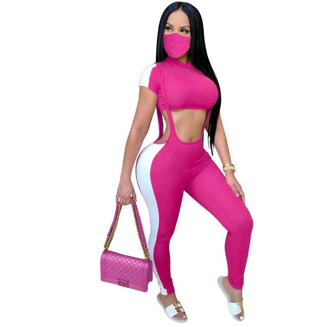 Women  Sexy Knitted Mini Tops Overall Romper With Mask Pants Suit Three Piece Set Tracksuit Matching Set Outfit