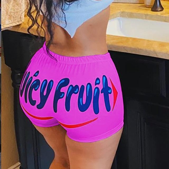 Women Sexy Tootie Fruity Juicy Fruit Printed Tight Shorts Casual Shorts High Waisted Skinny Slim Sports Bottoms REGsizes SMALL- plus size UP TO 4XL