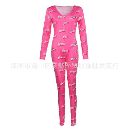 Womens Sexy Onesies Jumpsuit Cartoon print Sleepwear long Sleeve Romper  Bodycon Jumpsuit Bodysuit