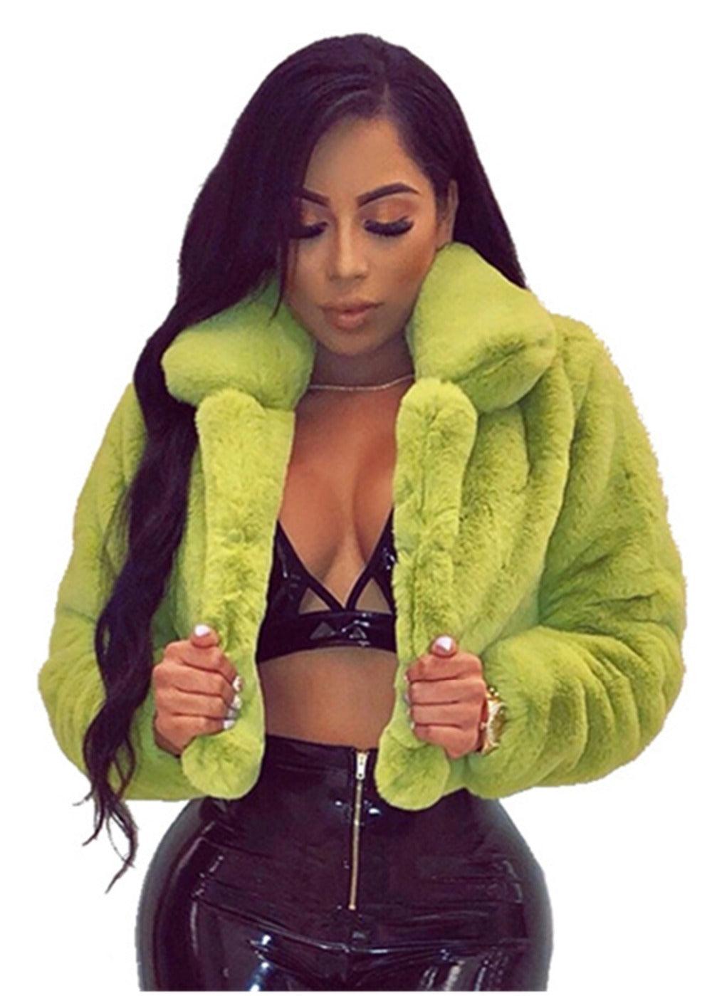 Women Sexy Faux Fur Coats Jackets Fluffy Fur Cropped Jacket Open Stitch coat 6 Colors Plus Size