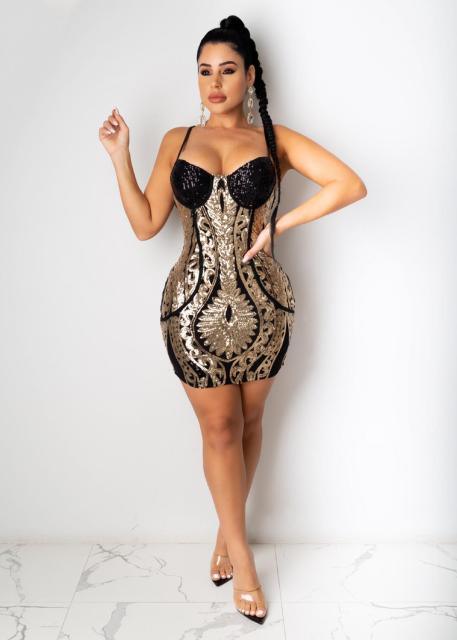 T-BOO Sexy Sequins Dress Spaghetti Straps Bodycon Mini Night Club Party Dresses Sexy Outfits