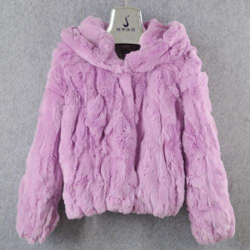 Women Hooded Real Rex Rabbit Fur Coat Real Rex Rabbit Fur Jacket Real Natural Rex Rabbit Fur Overcoat Retail Wholesale