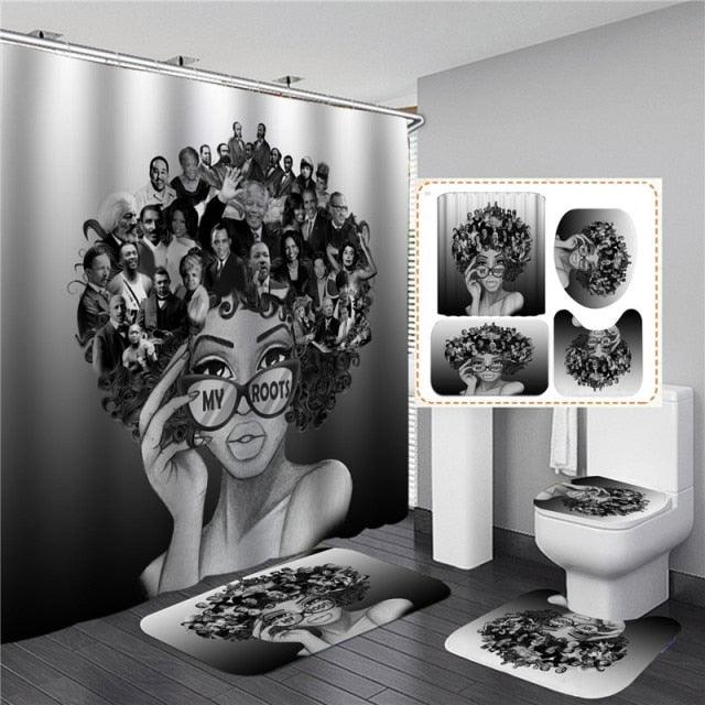Shower Curtain Set African American Black Women Print Waterproof Bathroom Curtains Soft Anti-slip Bath Rugs Toilet Cover Carpets