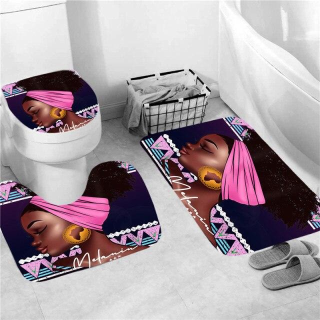 Shower Curtain Set African American Black Women Print Waterproof Bathroom Curtains Soft Anti-slip Bath Rugs Toilet Cover Carpets