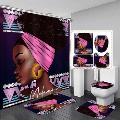 Shower Curtain Set African American Black Women Print Waterproof Bathroom Curtains Soft Anti-slip Bath Rugs Toilet Cover Carpets