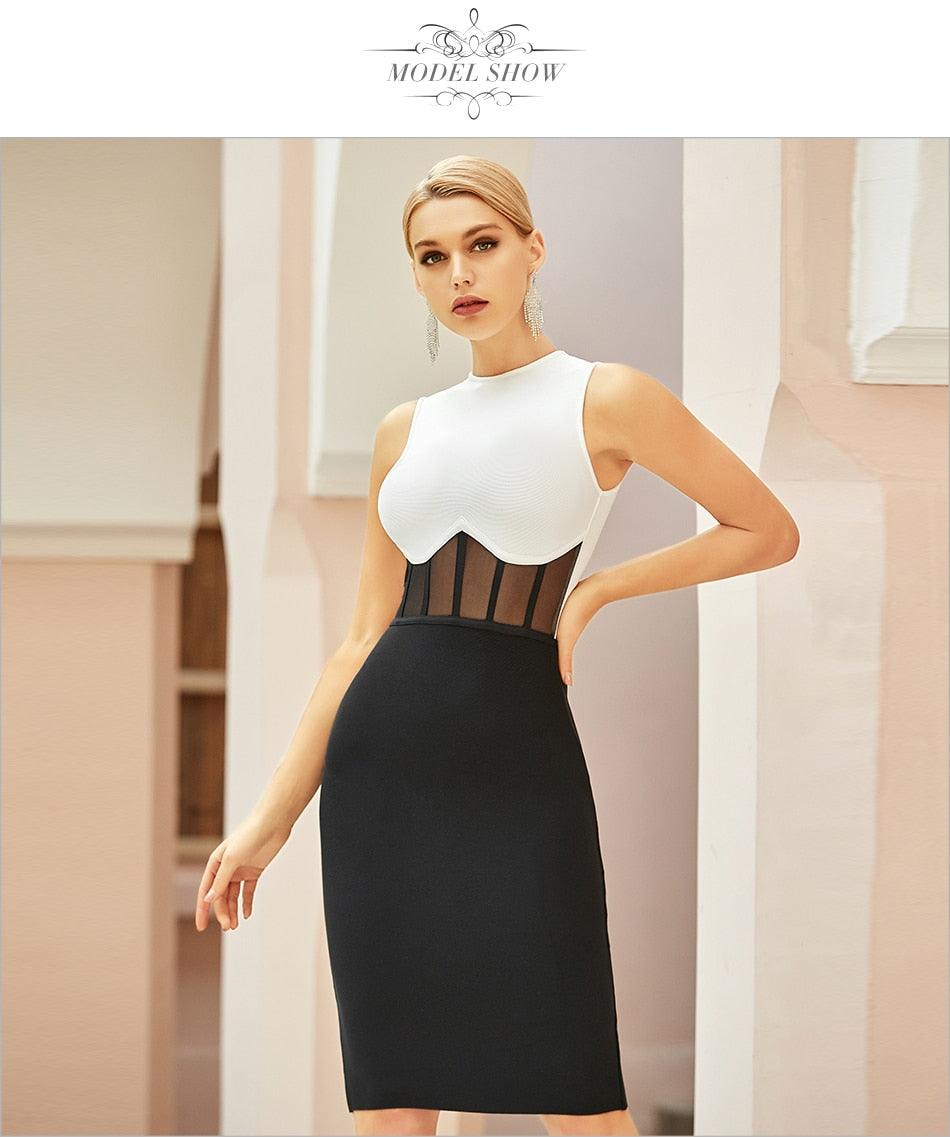 T-BOO  2021 New Summer Bodycon Bandage Dress Women Sexy Sleeveless Black Lace Midi Celebrity Runway Party Dress