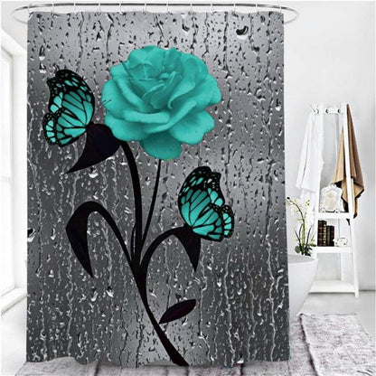 3D Shower Curtain Rose Print Waterproof Polyester Bathroom Curtain Anti-slip Bath Mat Set Toilet Rugs Carpet Home Decor 5 Colors