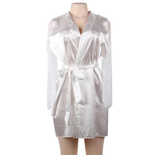 Womens Bathrobes Silk Lace Sleeve Bride Kimono Delicate Above Knee Sexy Sleep Robes For Women Satin Night Robe R80556