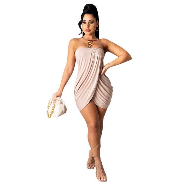 T-BOO Women Off Shoulder Glamorous Bodycon Mini Pleated Dress Solid Sleeveless Sexy Club Party Fitted Short Dress