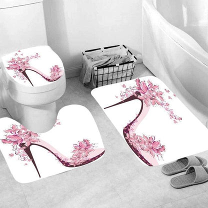 Shower Curtains Set Red High Heels Print Sexy Lady Style Waterproof Bath Mats Rugs for Bathroom Soft Lid Cover Home Decoration